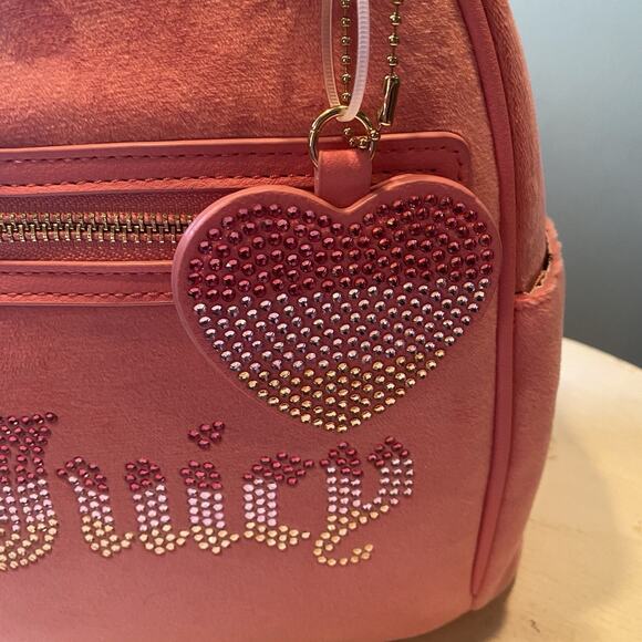 Juicy Couture Small RAINBOW JUICY BACKPACK Pink Lemonade Velvet Purse 10” New - Picture 5 of 6